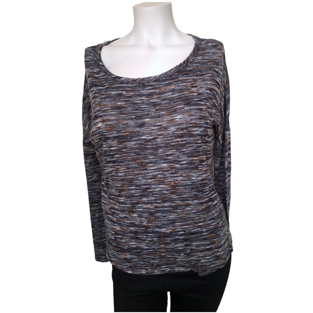 BKE Long Sleeve Top Small Marled Knit Brown Gray Scoop Neck Lightweight
